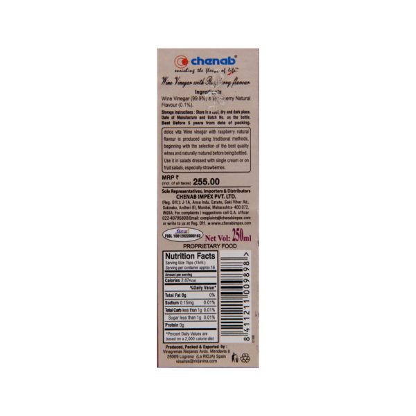 Dolce Vita Wine Vinegar With Raspberry Flavour - Image 4