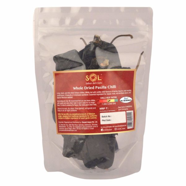 Sol Whole Dried Pasilla Chillies with stem (60g) - Image 3
