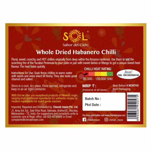 Sol Whole Dried Habanero Chillies with stem (30g) - Image 4