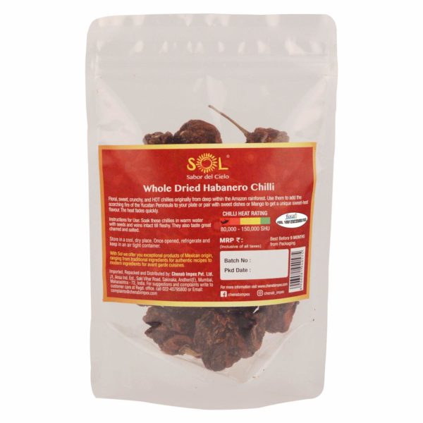 Sol Whole Dried Habanero Chillies with stem (30g) - Image 3