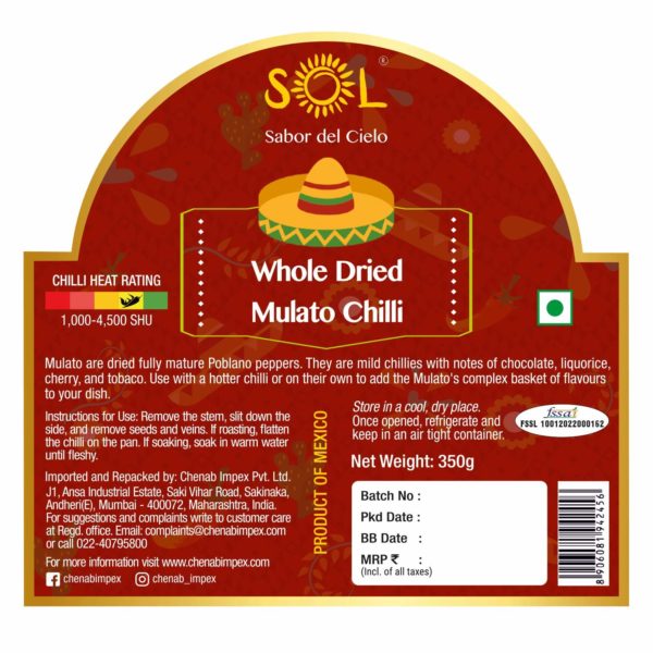 Sol Whole Dried Mulato Chillies with stem (350g) - Image 3