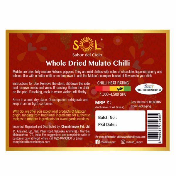 Sol Whole Dried Mulato Chillies with stem (50g) - Image 4