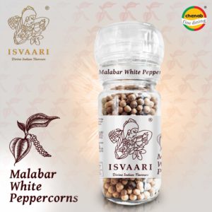 Isvaari Fairtrade Malabar White Peppercorns in Grinder, 50G