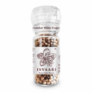 Isvaari Fairtrade Malabar White Peppercorns in Grinder, 50G