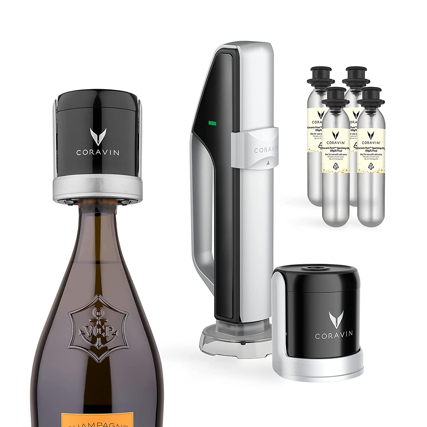 Coravin Sparkling Wine Preservation System(Contain: Coravin Sparkling Charger, Sparkling Stoppers 2, Pure Sparkling CO2 Capsules 4, Bottle Bags 2)