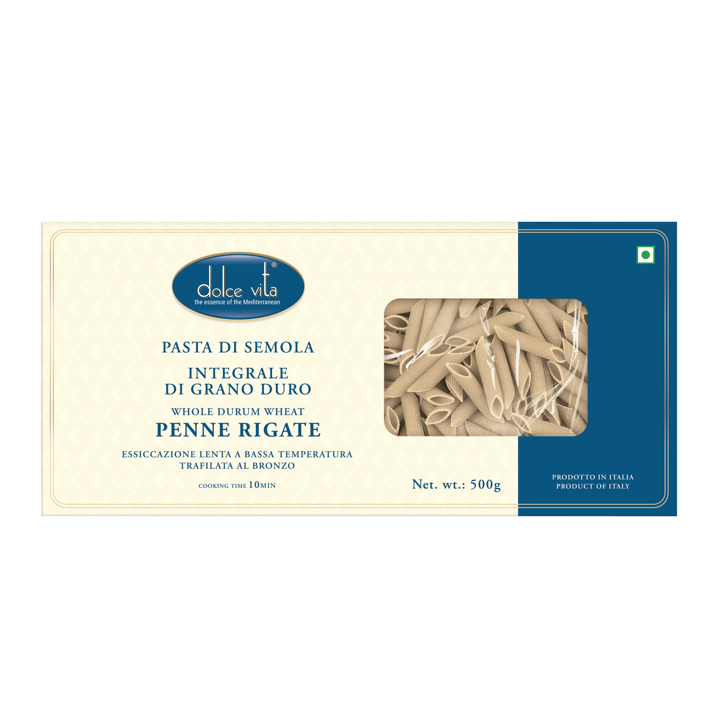 Dolce Vita Penne Rigate Whole Durum Wheat Pasta 500g