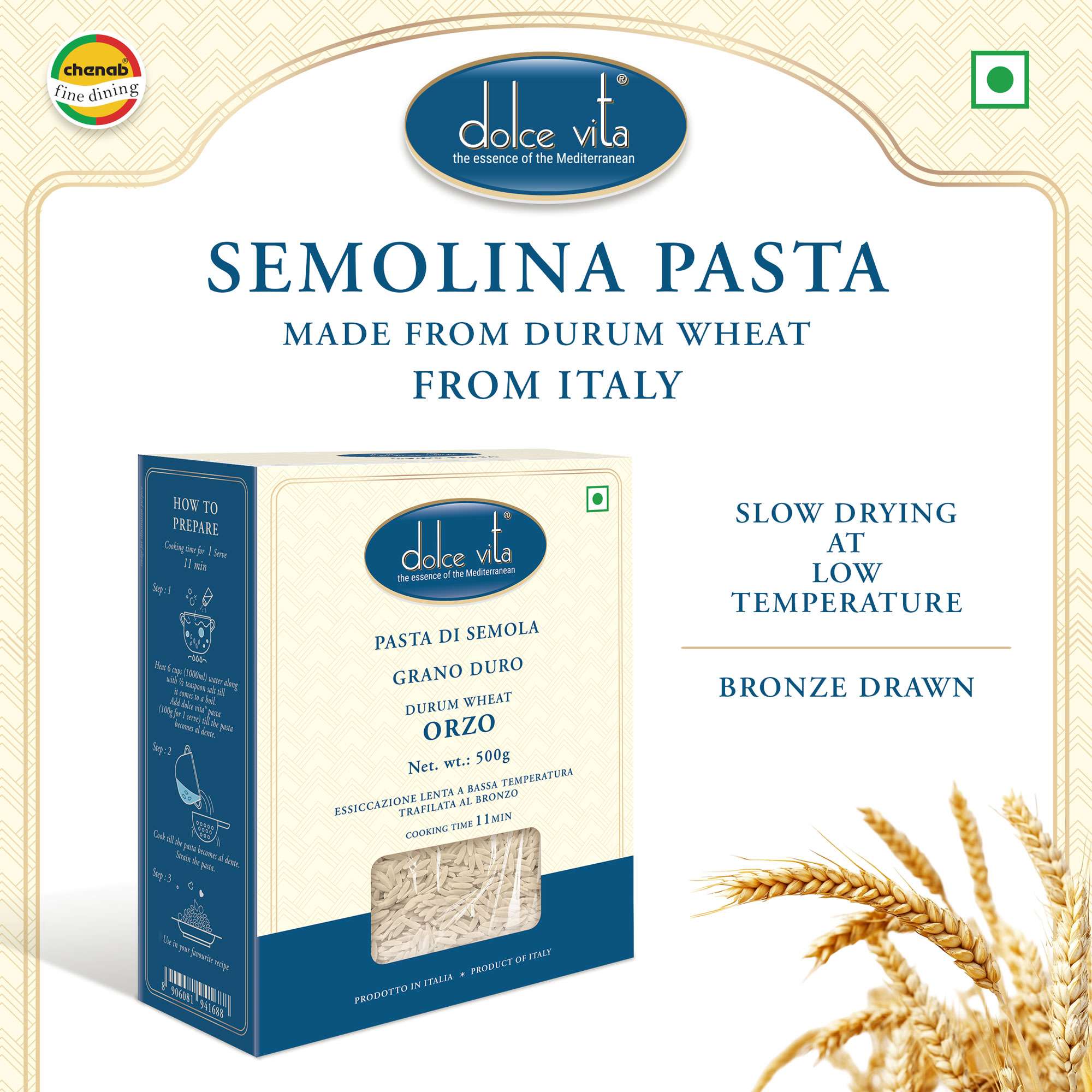 Dolce Vita Orzo Whole Durum Wheat Pasta 500g