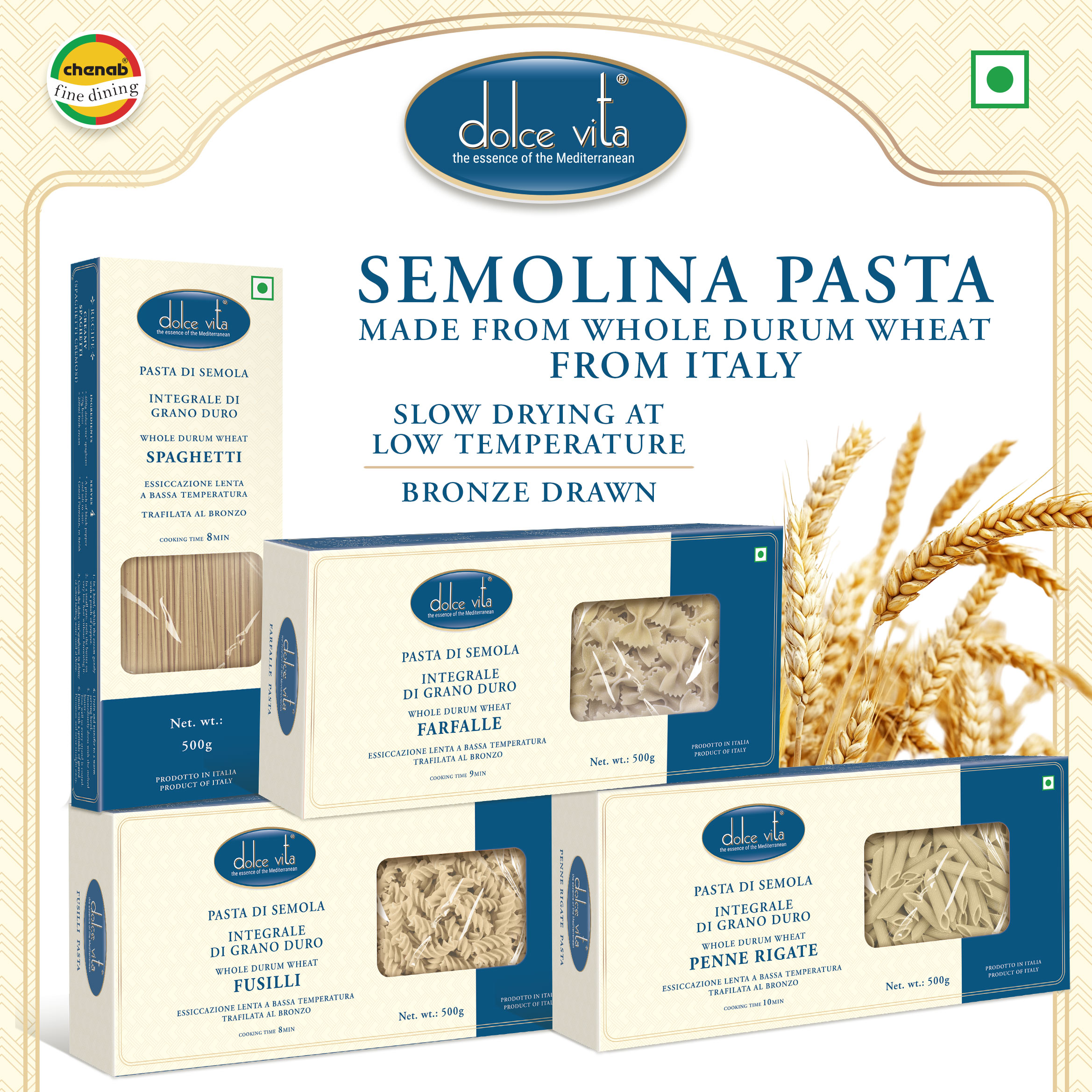 Dolce Vita Penne Rigate Whole Durum Wheat Pasta 500g