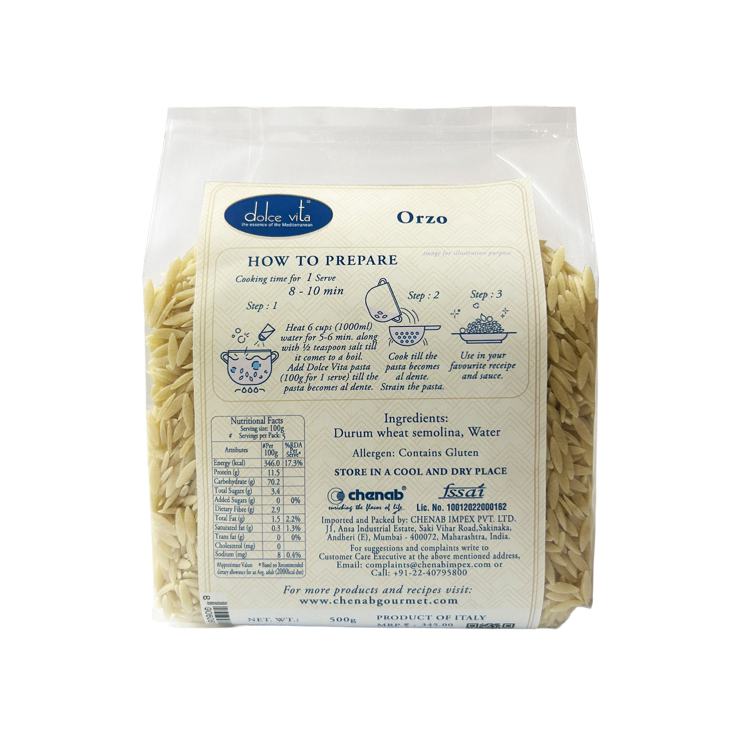 Dolce Vita Orzo Whole Durum Wheat Pasta 500g