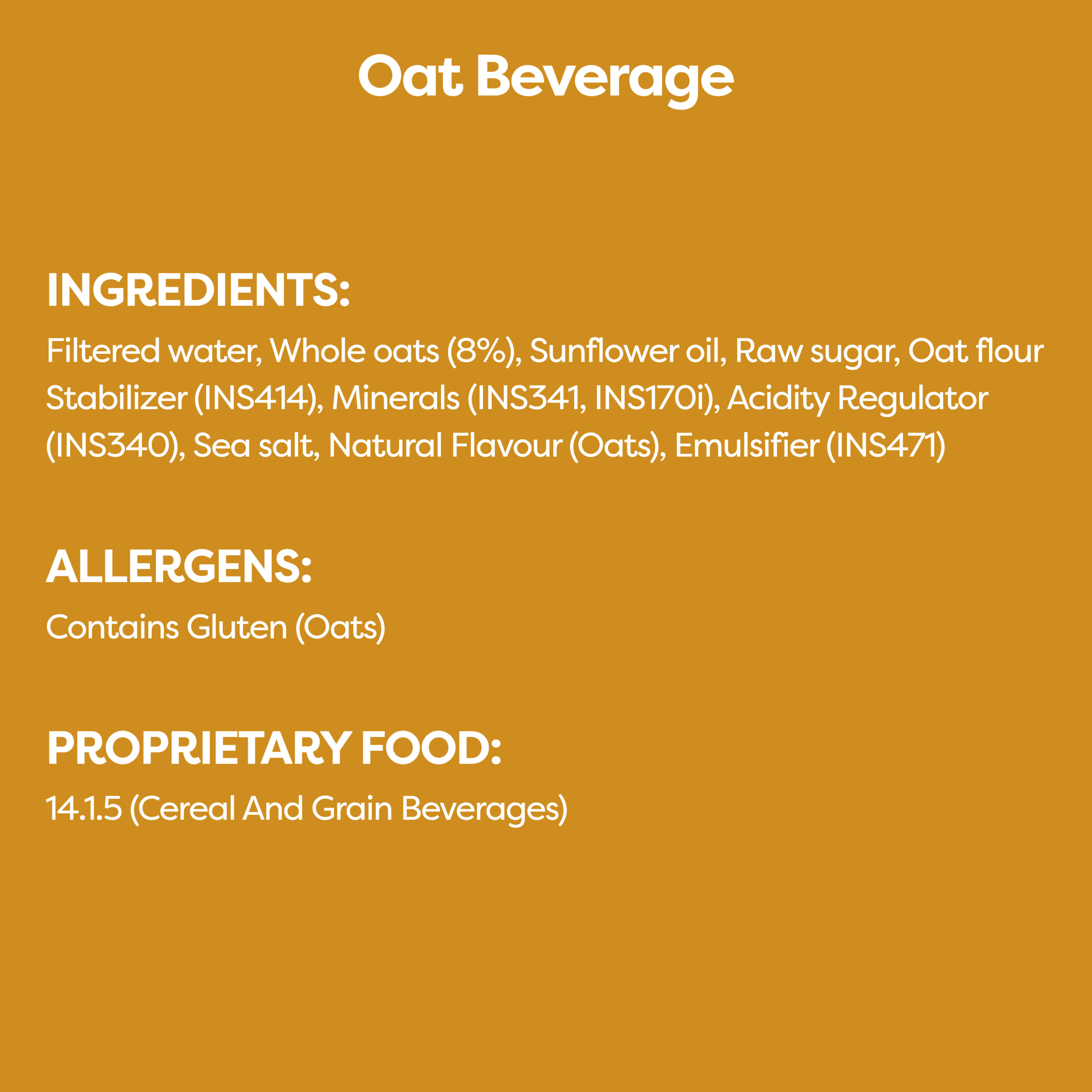 Vitasoy Barista's Choice Oat Beverage - Ingredients