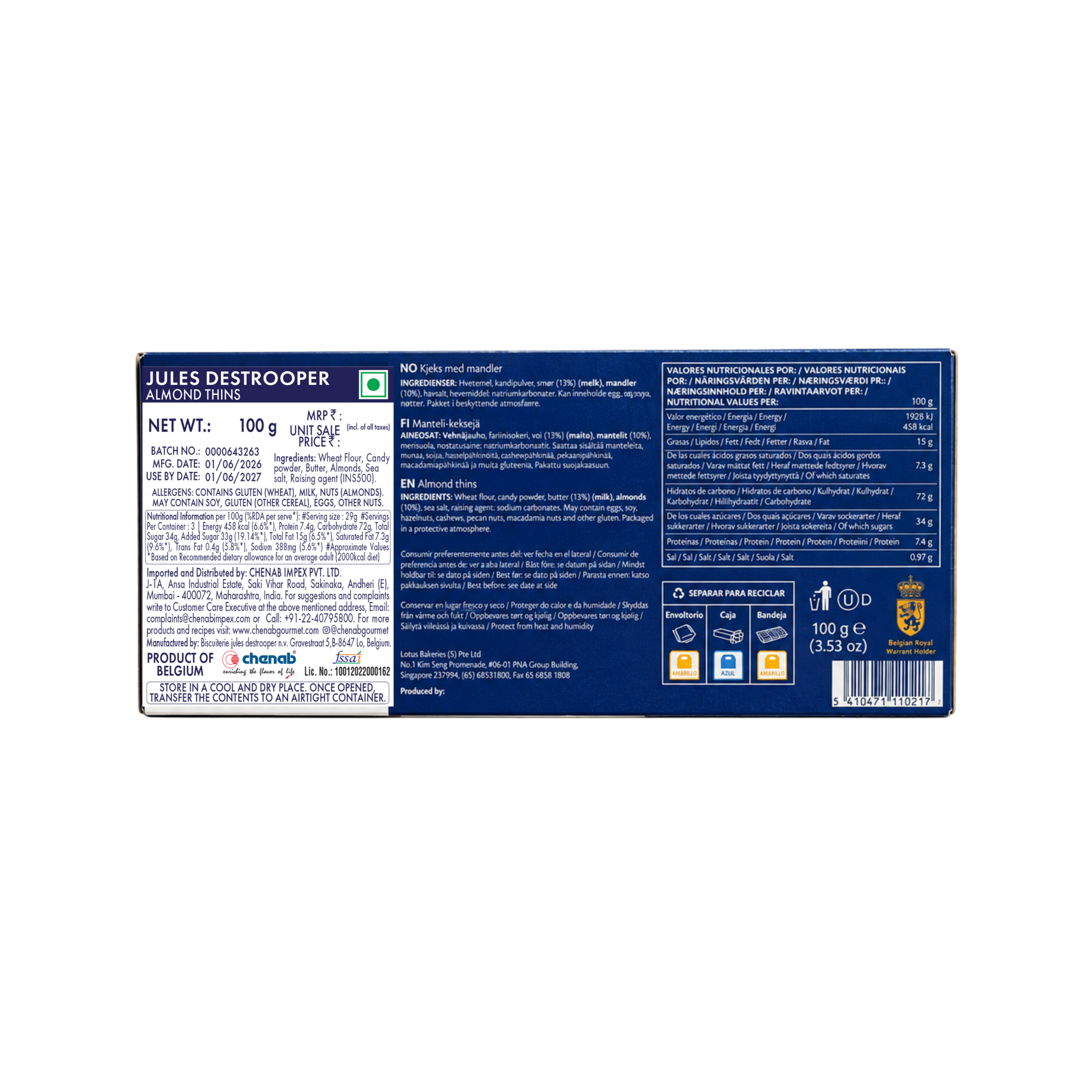 Jules Destrooper Almond Thins, 100g