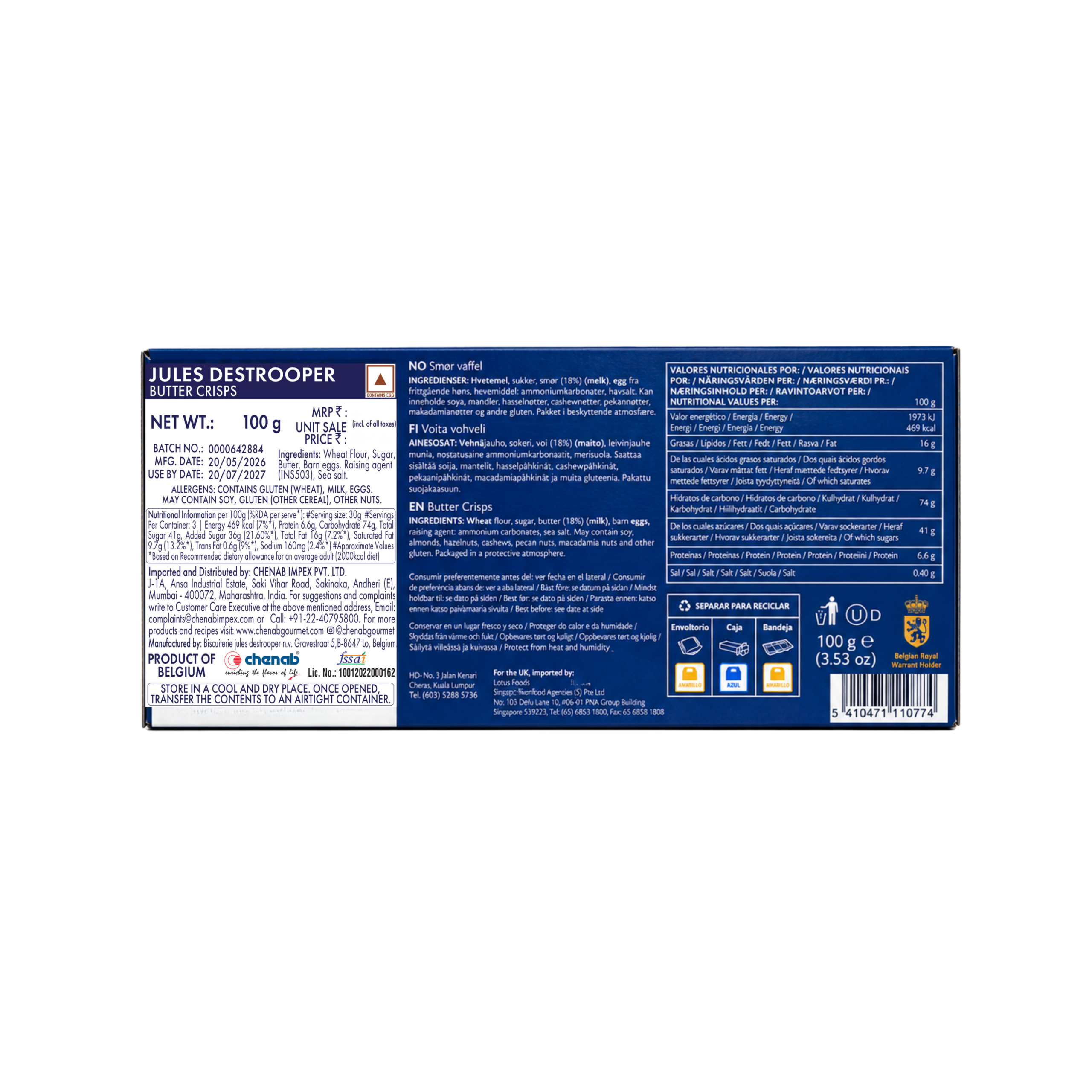 Jules Destrooper Butter Crisps, 100g